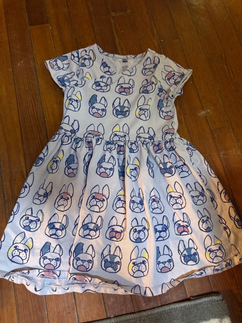 Tea Collection girls size 6 purple & Blue Bulldog Print Cotton Dress